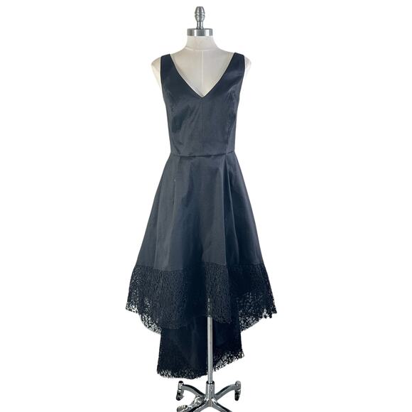 Betsy & Adam Lace Hi-Low A Line Evening Dress in Black - Picture 4 of 10